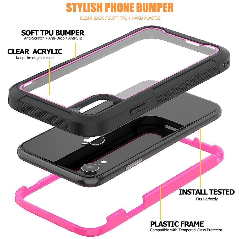 Wholesale iPhone Xr Clear Dual Defense Case (Hot Pink)